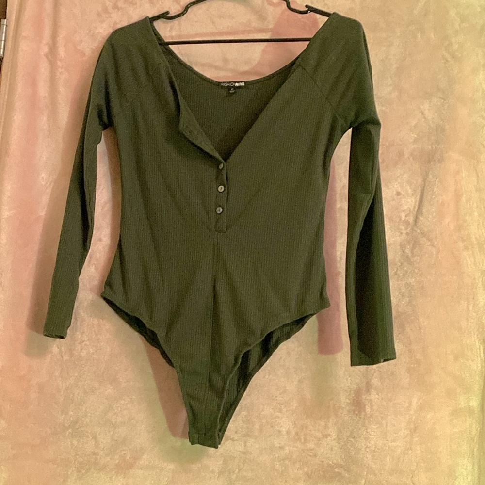 Fashionova Hazel Ribbed Henley Bodysuit Olive